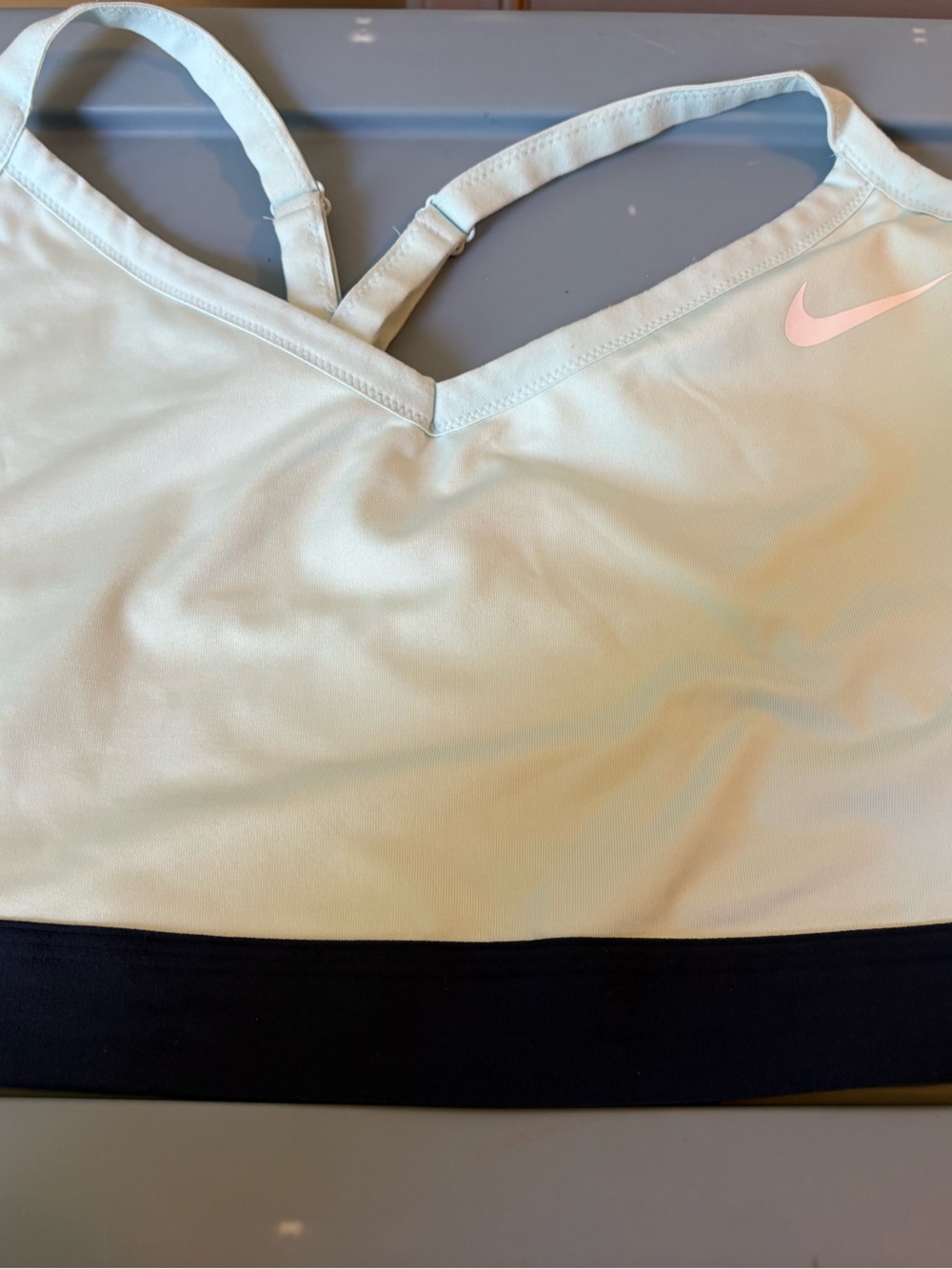 Nike Light Mint Sports Bra with Black Band and Pink Swoosh